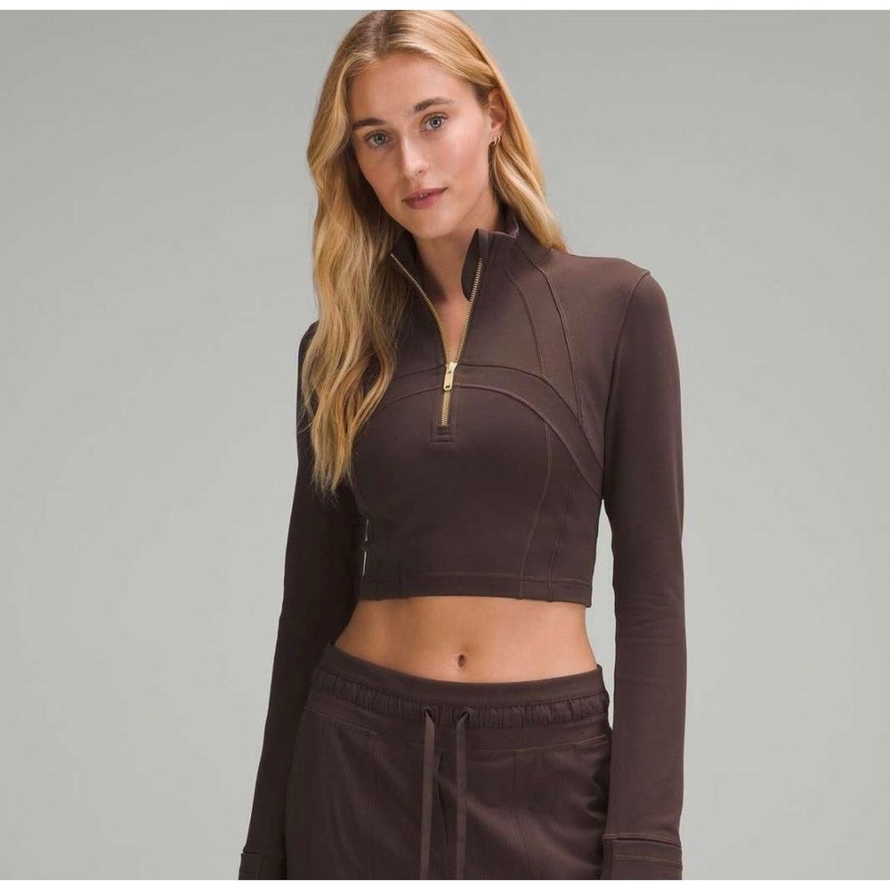 Lululemon Define Cropped Half Zip Luon ExpressoGold Zip Women Pullover size 8